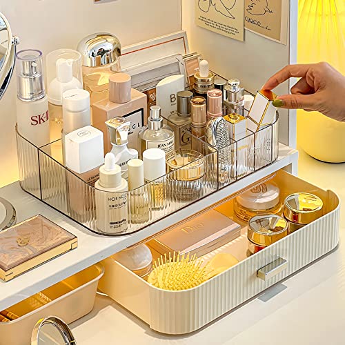 Makeup Organizer with Stackable Drawer, Cosmetic Storage Display Case for Vanity, Bathroom Countertop or Dresser,Counter top Holder for Lipstick, Brushes, Lotions, Eyeshadow, Nail Polish