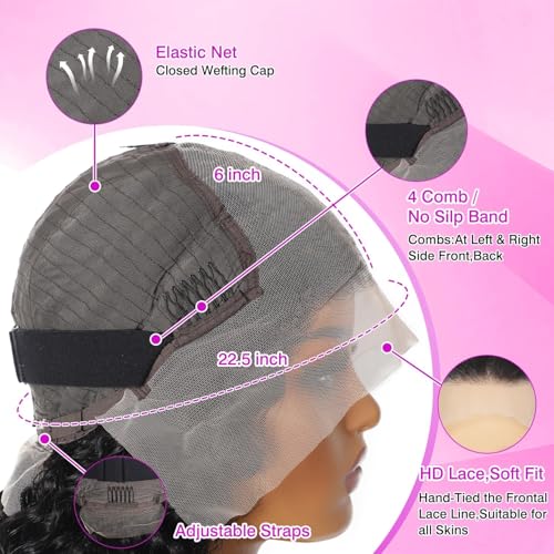 Deep Wave Lace Front Wigs Human Hair 13x6 HD Transparent Lace Front Wigs Human Hair 250% Density Deep Curly Human Hair Wig Pre Plucked Deep Wave Frontal Wigs Natural Color 32 Inch