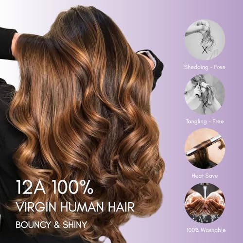 Honey Blonde Highlight Body Wave Bundles with Closure Human Hair, 12A 100% Thick Track Virgin Brazilian Wavy Weave P4/27 Ombre Brown Colored Bundles with 4x4 Closure Pre Plucked Remy 10 12 14+10