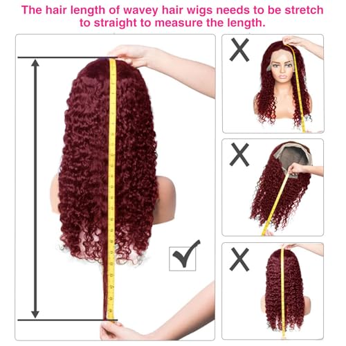 250% Density 99J Burgundy 13x6 Deep Wave HD Lace Front Wigs Human Hair for Women Glueless Burgundy Deep Curly Lace Frontal Wigs Brazilian Virgin Human Hair Wigs Pre Plucked with Baby Hair(#99j,22Inch)
