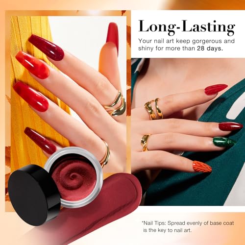 AZUREBEAUTY Fall Dip Powder Nail Set Yellow Orange Gold Red Shimmery Green Glitter 6 Colors Dipping Powder Starter Kit French Nail Art Manicure DIY Salon, No Need Nail Lamp Cured
