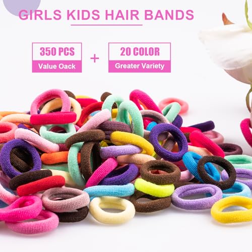 350 PCS Multicolor Cotton Hair Ties ? Small Baby Hair Elastics for Kids and Girls, No Crease Finger Ponytail Holders (20 Colors)