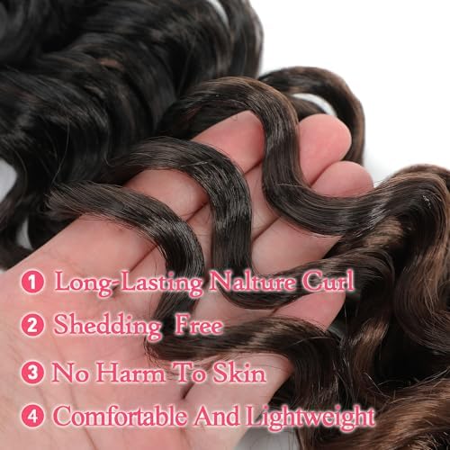 Ocean Wave Crochet Hair 14 Inch 8 packs Deep Wave Crochet Hair Synthetic Curly Crochet Braiding Hair for Black Women (14 Inch, 8 packs, 1B/4/30)