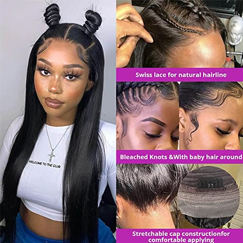 Pizazz Straight Lace Front Wigs Human Hair 180 Density Brazilian Human Hair Wigs for Black Women Pre Plucked Natural Hairline Wigs with Baby Hair 18 inch