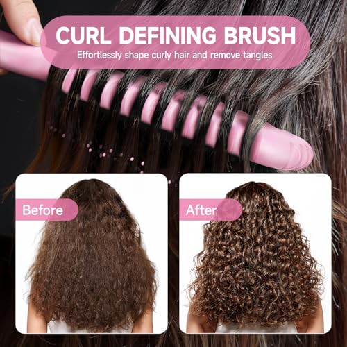 Curl Defining Brush 2025 Upgrade Curl Hair Brush Gifts for Women and Men ? Shape, Volume Brush and Detangle Curly Hair Styling with Reduced Pulling Pink