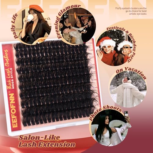 Fluffy Lash Clusters 270D Volume Eyelash Clusters Dramatic Thick Individual Lashes 14-24mm Long Cluster Eyelash Extensions DIY Mega Lash Extension by Eefofnn