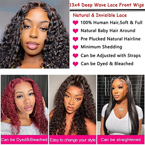 Manorshen Deep Wave Lace Front Wigs Human Hair 13x4 Lace Frontal Wigs for Women Glueless Transparent Lace 180% Density Wigs Pre Plucked with Baby Hair Natural Hairline