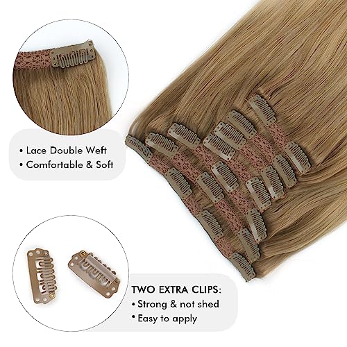 Sixstarhair Remy Hair Extensions Clip in Human Hair Balayage Hair Clip Extensions Balayage Ash Brown Fading to Dirty Blonde and Ash Blonde 140g Full Pack [B8-18-60# 20inch]