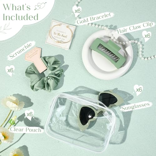 DEEKA 30 Pcs Bridesmaid Proposal Bag Set Gift Clear Makeup Toiletry Bag Bachelorette Party Favors Sunglasses Hair Claw Clips Scrunchies Knot Bracelets Bridal Wedding Party Gifts (Sage Green)