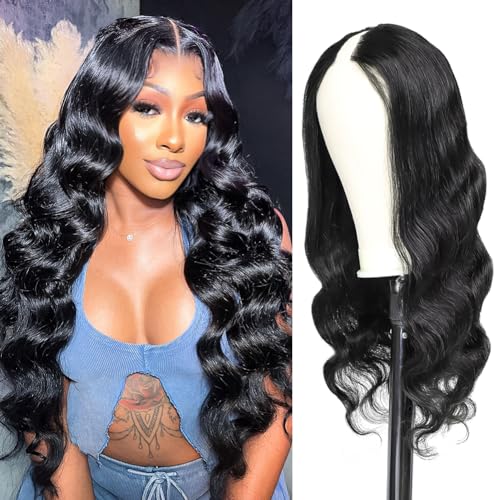 V Part Wig Human Hair Body Wave Natural Black 24 Inch | Body Wave Human Hair Wig Upgrade U Part Human Hair Wigs for Black Women Glueless Wig Wear and Go 180 Density