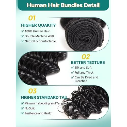12A Deep Wave Human Hair Bundles 20 20 20 Inch Raw Curly Bundles Human Hair 100% Unprocessed 3 Bundles Brazilian Virgin Human Hair Extensions Quick Weave Natural Black Color