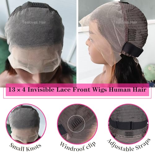 13x4 Body Wave Lace Front Wigs Human Hair Highlight 180 Density 1B/30 Ombre Bob Wig Human Hair Pre Plucked Glueless Balayage Lace Frontal Wigs for Women 8inch