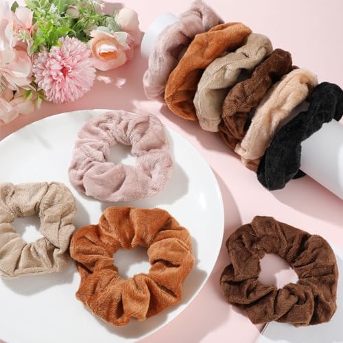 120 Pcs Velvet Scrunchies for Women Scrunchies Bulk Soft Elastic Scrunchy Hair Ties Cute Hairbands and Ponytail Holders Hair Accessories for Women(Brown Series)