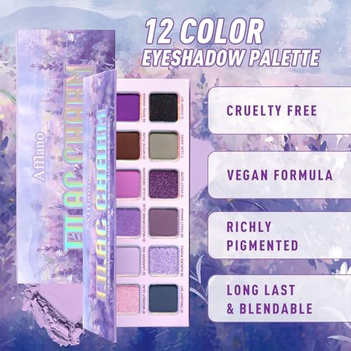 Purple Eyeshadow Palette, 12 Shades Lavender Purple Glitter EyeMakeup Pallet Smokey Neutral Silky Blendable Cream Eye Shadow for Older Women MatteMatellic Pink Compact for Cosplay Halloween Witch Look