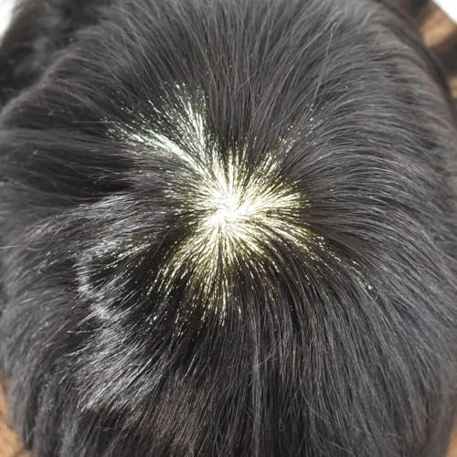 RESHE Mens Toupee Real Human Hair Piece for Men 0.12mm Full Poly Thin Skin Toupee Mens Hair Replacement System Injection Pu Natural Hairpiece for Men8*10-#1B Off Black