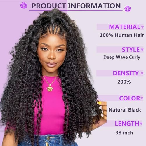 250% Density 38 Inch Deep Wave Lace Front Wigs Human Hair 13X6 HD Lace Frontal Curly Human Hair Wig Fluffy Natural Pre Plucked Wet And Wavy Wigs for Black Women Girl