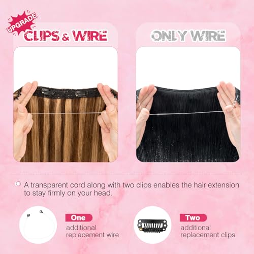 Halo Hair Extensions Real Human Hair, MY-LADY Adjustable Halo Extensions Real Human Hair, 22 inch Blonde Women's Long Wavy Hair Invisible Wire Hair Extensions Thick End(100g)