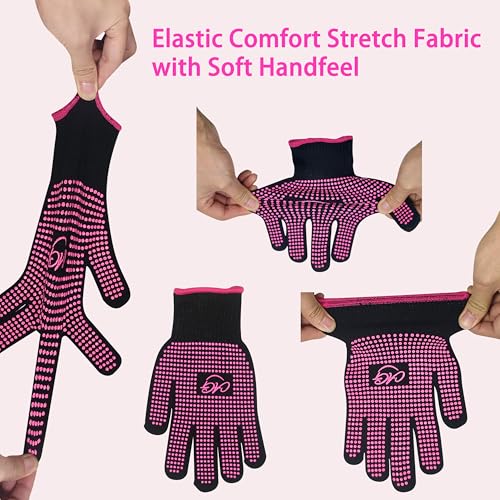 ANGENIL 2 PCS Heat Resistant Gloves with Silicone Bumps, Heat Gloves for Hot Hair Styling, Professional Heat Proof Glove Suitable for Flat Iron Hair Straightener, Curling Wand and Thermal Brush, Pink