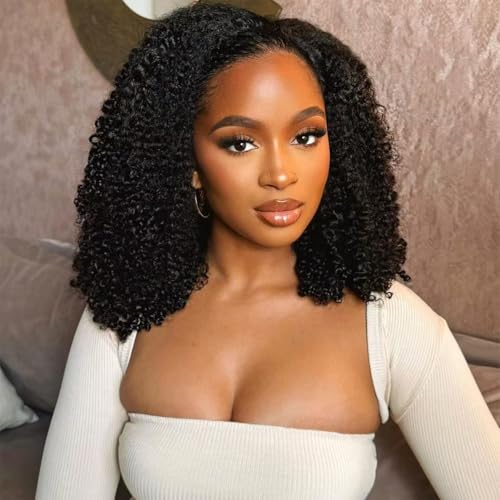Kinky Curly Half Wig Human Hair - 200% Density, 18 Inch, Glueless Wear & Go, 3 in 1, Flip Over, Headband, Drawstring Wig, Natural Look, Beginner Friendly (Natural Black, 18 Inch, Kinky Curly)