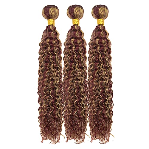Burgundy Human Hair Bundles - Deep Wave Brazilian Unprocessed Virgin Hair - 22 24 26 Inch Red Highlight 99j Hair - 3 Bundles Set