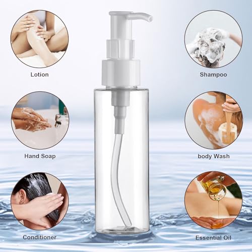 Cosywell Empty Plastic Pump Bottles Dispenser TSA Approved 3.4oz 4 Pack Portable Empty Refillable Container Clear Plastic Lotion Pump Dispenser Bottle for Facial Cleansing Oil Shampoo Shower Gel