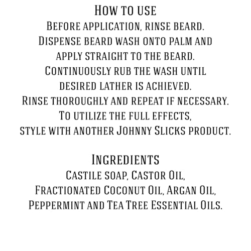 Johnny Slicks Organic Hand Whipped Beard Wash - Supports Beard & Skin Health - Tea Tree, Peppermint & Coconut Oil - Multi-Use Formula - Rugged Scent - 8 oz