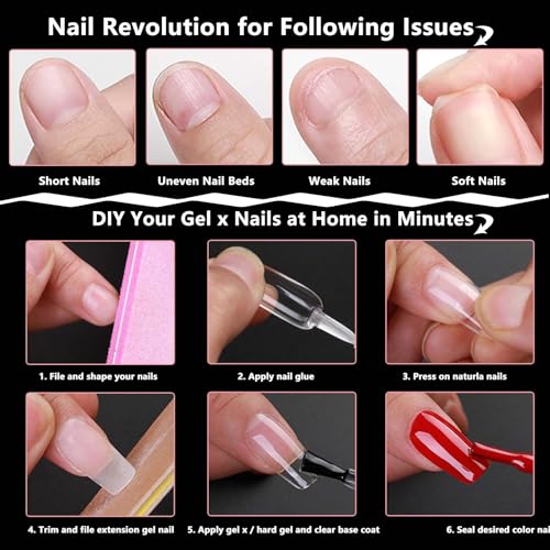 Women Nail Tips Decoration Set, 300pc Extra Short Almond Nail Tips Clear Fake Nails Kit Full Cover XS Short Almond Press Acrylic Nail Kit with Nail Sticker Decal Decoration Kit for Nail Extension