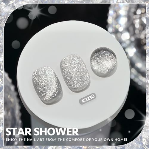 GAOY Platinum Cat Eye Gel Nail Polish, 16ml Silver Glitter Holographic Nail Polish with Magnet, Reflective Translucent UV Gel, 2230 Star Shower