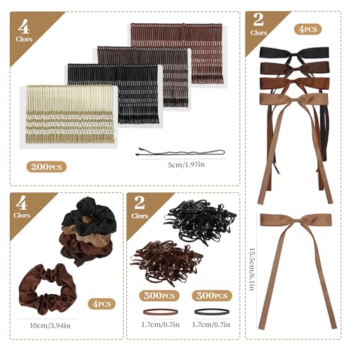 860Pcs Hair Accessories Set for Woman, Bow Hair Clips Hair Scrunchies Bobby Pins Claw Hair Clips Seamless Cotton Ponytail Holders Hair Ties Rubber Elastic Hair Bands with Organizer Box