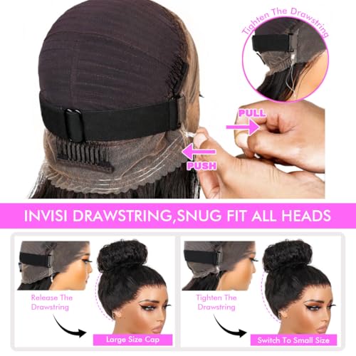 Healthair Hidden Strap 360 Full Lace Front Wigs Human Hair Invisible Strap Pre Plucked Bleached Konts Pre Cut Lace Deep WaveHD Lace Frontal Wig with Drawstring 360 Glueless Wigs(24inch)