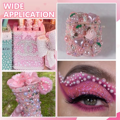 15000 Pcs Pink Flatback Pearls for Crafting, Assorted Size 3/4/6mm Half Pearls Bedazzling ABS Pearl Beads Gems for Nails Art DIY Crafts Face Makeup with Pickup Pencil Tweezer