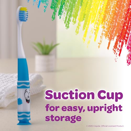 GUM Crayola Pip-Squeaks Kids' Manual Toothbrush, Extra Soft Bristle Toddler Toothbrush for Ages 3+, Suction Cup Base, 1 Count (Pack of 4)