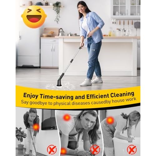 Electric Spin Scrubber for Cleaning Bathroom, Shower Scrubber Cordless Cleaning Brush with IPX7 Waterproof & 2 Speed, 3 Brush Heads, Bathroom Cleaning Supplies for Toilet Shower Tub Black