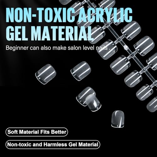 TOMICCA Short Nail Tips Extra Short Square Nail Tips, 192Pcs Fake Nails 12 Sizes Acrylic Clear Nails for Beginner and Professional DIY Gel Nails Salon