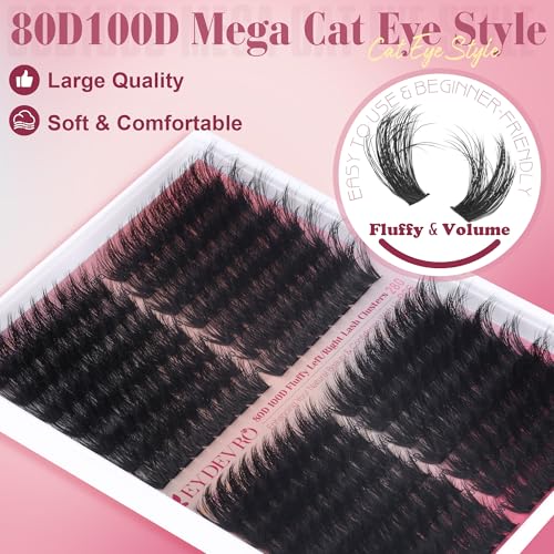 EYDEVRO Lash Clusters 80D100D Volume Eyelash Clusters 280 Pcs Left/Right Individual Lashes D Curvature Thick Cluster Lashes Cluster Eyelash Extensions DIY Lash Extensions at Home