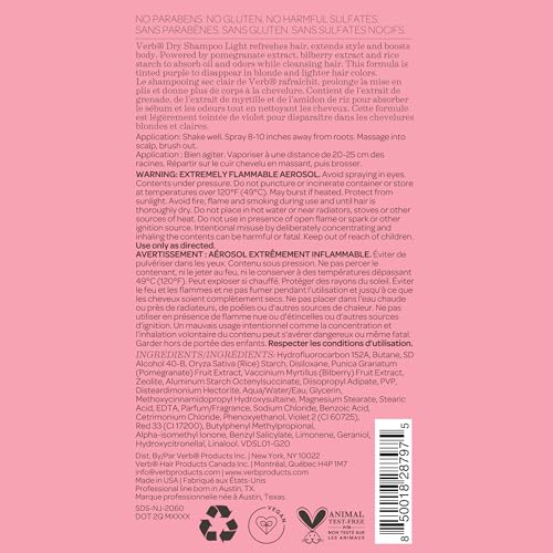 VERB Dry Shampoo Light - Refresh, Absorb Oils + Extends Styles - Refreshing Dry Shampoo Spray for Light Tones - Vegan, No Parabens or Harmful Sulfates