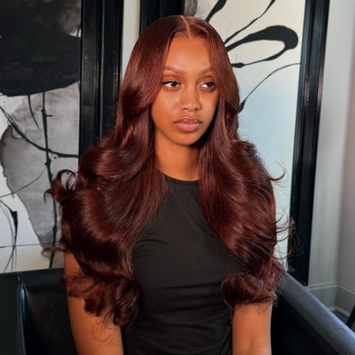 BVH 24 Inch Reddish Brown 13x6 Lace Front Wigs Human Hair Body Wave Wigs Human Hair 200 Density Hd Lace Frontal Wigs M Hairline 33# Brown Wigs (13x6 Reddish Brown Lace Front Wigs Human Hair, 24 Inch)