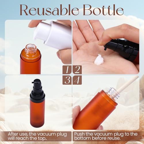 RONRONS Airless Pump Bottles, 1 oz Travel Bottles Small Pump Bottle Dispenser Brown Leakproof Cosmetic Containers for Foundation Lotion Shampoo 30ml (3 Pieces)