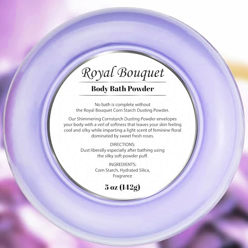 R-NEU Body Powder for Women with Powder Puff, 100% Talc-Free, Elegant Royal Bouquet Scented Dusting Powder, After Bath for Soft Skin, Extra Large, 1 Pack (5oz)