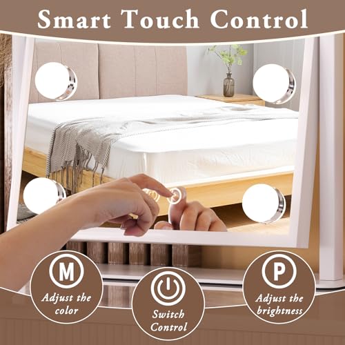 Vanity Mirror with Lights, Lighted Makeup Mirror Hollywood Makeup Mirror with 9 Dimmable Bulbs and 3 Color Lighting Modes, Smart Touch Control, 360¡ÆRotation