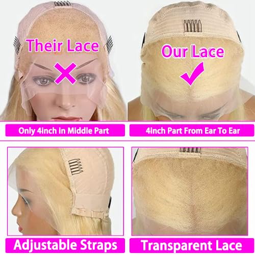 28 Inch 613 Lace Front Wig Human Hair 180% Density 13x4 HD Transparent Straight Blonde Lace Front Wigs Pre Plucked with Baby Hair Glueless Blonde Lace Frontal Wig