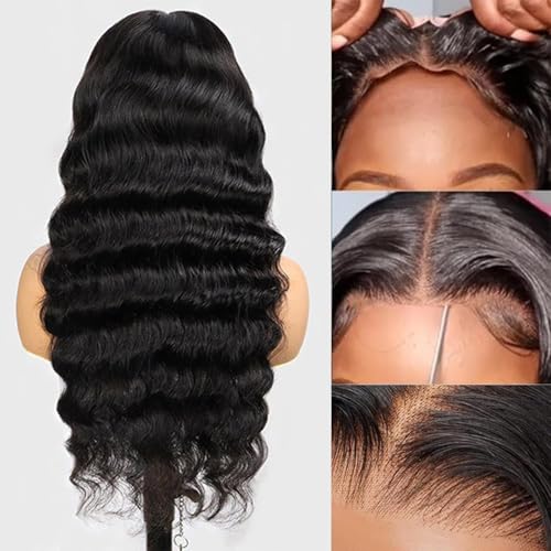 Glueless Wigs Human Hair Pre Plucked Pre Cut Loose Deep Wave Wig 9x6 Closure Wigs Wear and Go Glueless Wig Human Hair 200% Density Loose Body Wave Black Wig for Women 22Inch