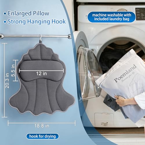 Bath Pillows for Tub, Luxury Bath Pillow Soft 4d Mesh, Bathtub Pillow with 6 Suction Cups, Ergonomic Bath Tub Pillows for Head and Neck, Bath Accessories for Women Relaxation Gifts (Grey)