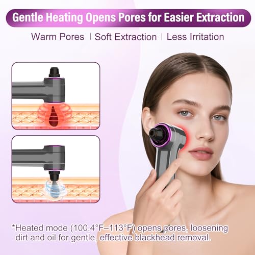 Blackhead Vacuum Removers, Pore Suction Cleaner with Heating, 3 Adjustable Suction Levels & 9 Modes, Comedone Extractor Kit with 5 Heads for Nose & Electric Face Deep Pore Cleansing