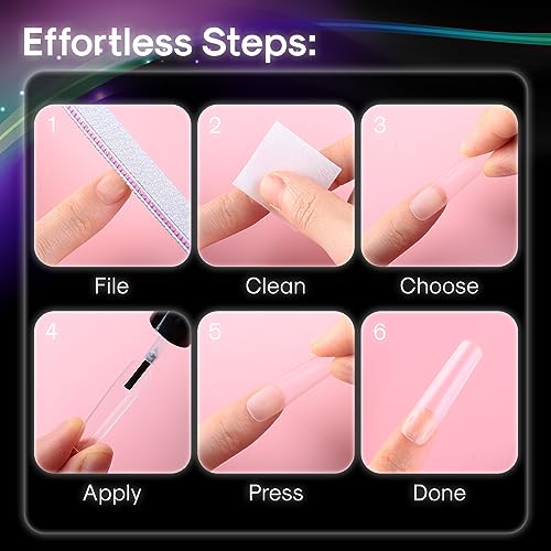 Flattened No C Curve, XXL Square Nail Tips, Full Matte Clear Half Cover Tapered Square Straight Flat Tips for Acrylic Nails Salons Home DIY Extensions(12 Sizes 240PCS)