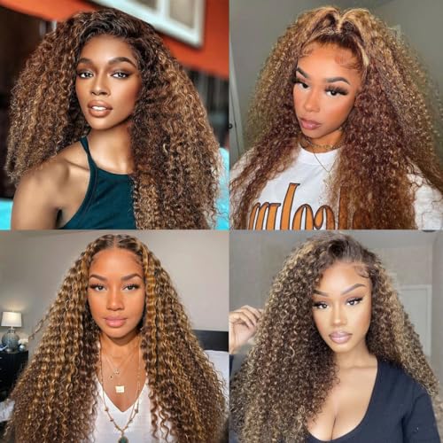 13x4 Highlight Ombre Deep Wave Lace Front Wigs Human Hair Pre Plucked 180% Density Glueless Transparent 4/27 Lace Front Wigs with Baby Hair Deep Wavy Lace Frontal Wigs for Women 26 Inch