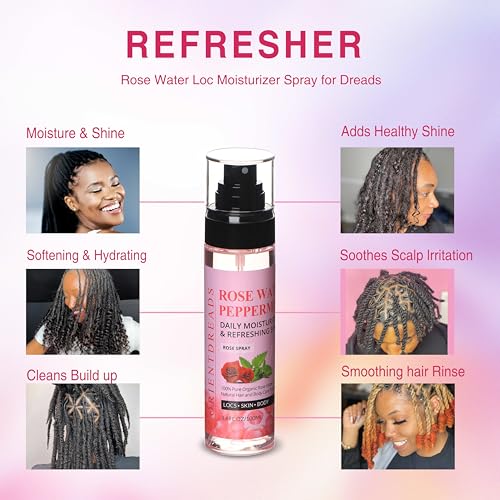 Moisturizing Rose Water and Peppermint Hair Scalp Refresher with Castor Oil for Locs and Dreadlocks - Natural Loc Care and Maintenance (3.4oz)