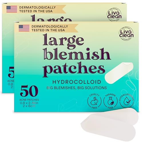 LivaClean LC ?????? ????, ?? ???????? Large Hydrocolloid Acne Patches - for Pore Spots Nose Face Cystic Pimple Zit Patch - Big Pimple Patches Hydrocolloid Bandages Strips Stickers Patch XL Large Acne