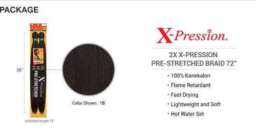 Sensationnal Sensationnel Crochet Braids African Collection 2X X-Pression Pre-Stretched Braid 72 inches (5-pack, 1B)