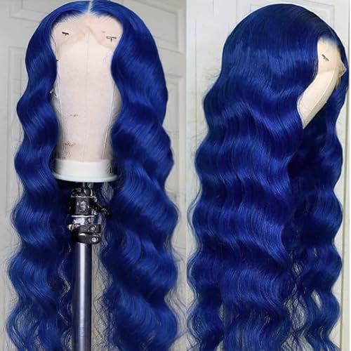 Lace Front Wig Human Hair Pre Plucked 13x4 Body Wave HD Lace Frontal Human Hair for Women 180% Density Wear and Go Glueless Wig Blue Color 30 Inch